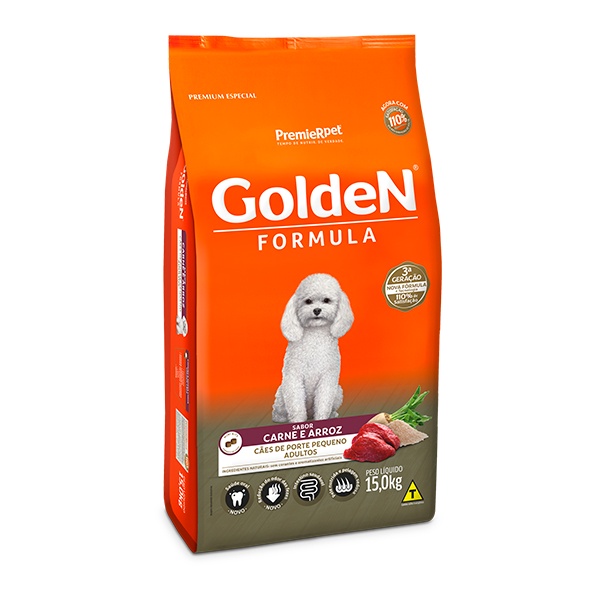 Ração Golden Formula Mini Bits para Cães Adultos de Pequeno Porte Sabor Carne e Arroz - 15Kg em Oferta na Shopee