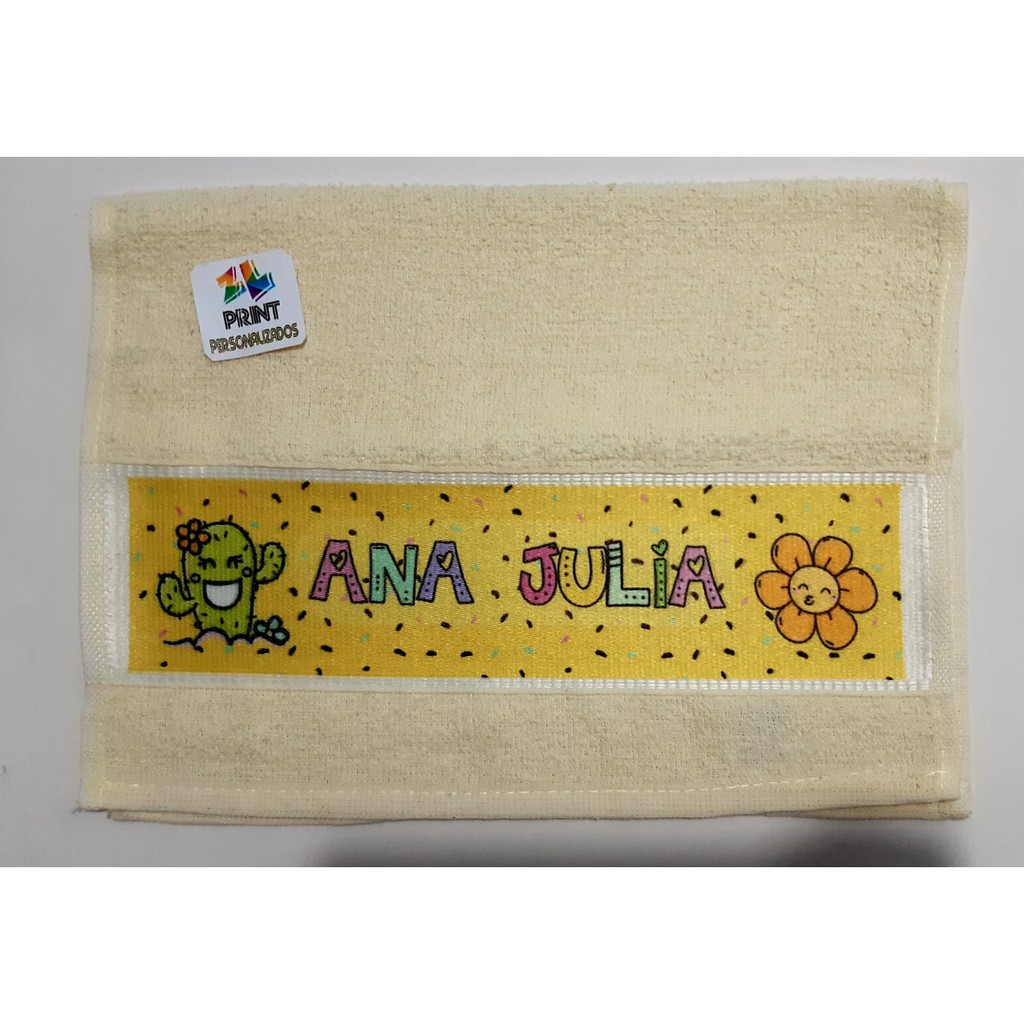 Toalhinha de Mão Personalizada CACTO + NOME COLORIDO -  Toalha de Boca Escolar Lavabo Infantil