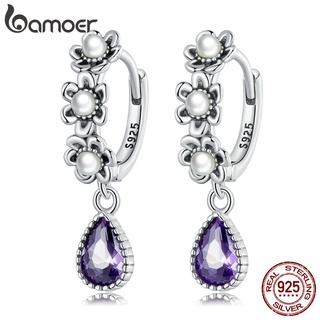 Bamoer Brinco De Tarraxa Feminino Vintage 925 Sliver Com Pérola/Argola SCE1472