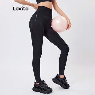 Lovito Legging Esportiva Levanta De Bumbum Yoga Fitness Emagrecedor Alta Elasticidade Letra L26AD043 (Cinza/Rosa/Azul/Preto)
