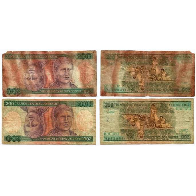 047 Cdl- Brasil Lote com 2 Cédulas- Cr$.200,00 Cruzeiro 1981- Nº. 12519 e 21138