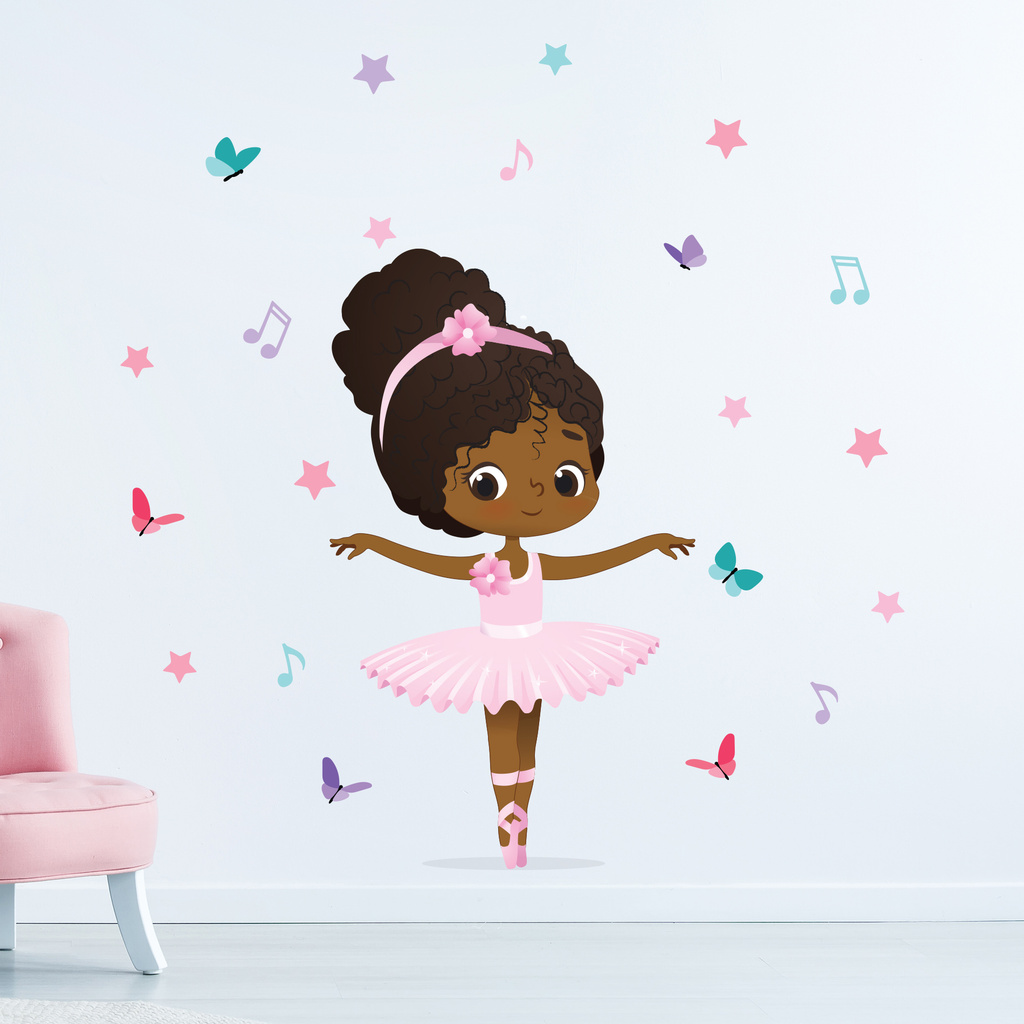 Adesivo de Parede Bailarina Negra para Quarto de Menina Decorativo 78cm