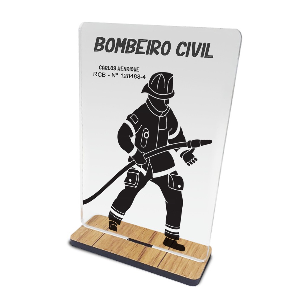 Placa de Acrílico Profissão "Bombeiro Civil" 10X15cm, Quadros Decorativos, Placa Decorativa