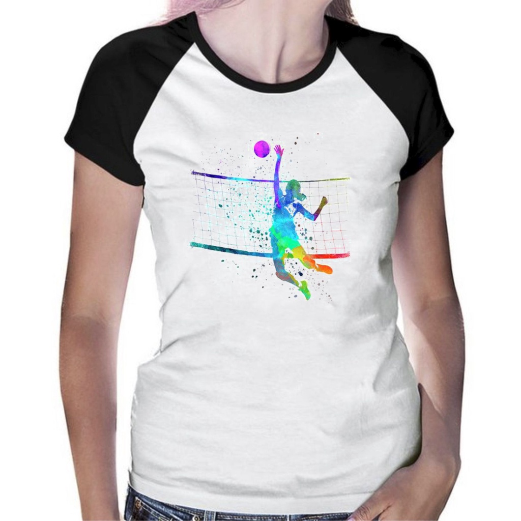 Camiseta Raglan Baby Look Estampa Esporte Volei 33