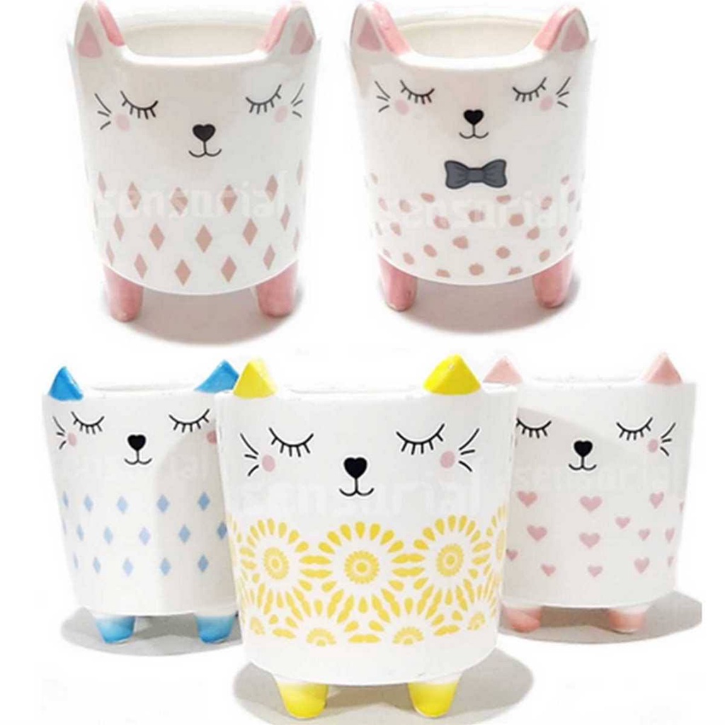 Vaso Vasinho Bichinhos Gatinhos ou Panda Cachepot Para Planta Suculenta e Cactos com Pezinhos Sem Planta
