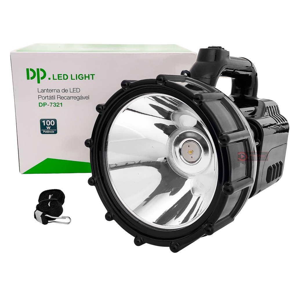 Lanterna Farolete Farol Recarregável Super LED 100W Mais Forte Longo Alcance Fazenda Sitio Chácara