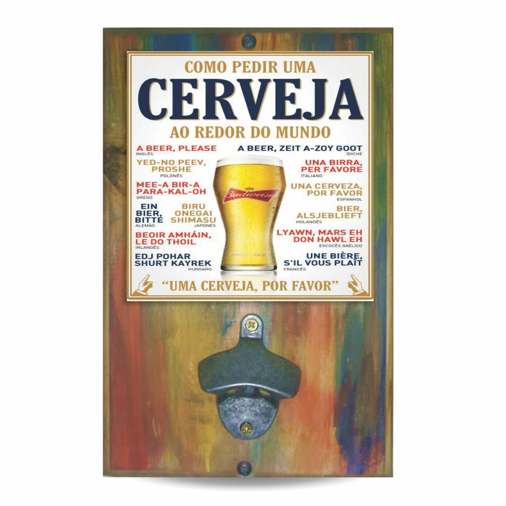 Abridor de Garrafa Parede Decorativo Personalizado Tampinha Cerveja Churrasco Modelo 3