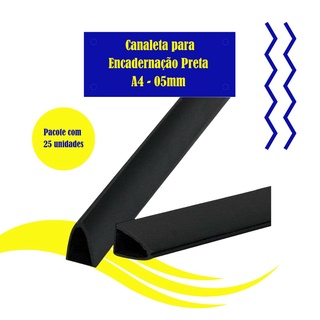 Canaleta para Encadernação A4 05mm * Preta Pct 25 UND