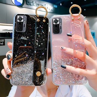 Capa Traseira Transparente Com Glitter Degradê E Pulseira Para Redmi Note 11 Pro/11S/10 10S/9 9S/7/8
