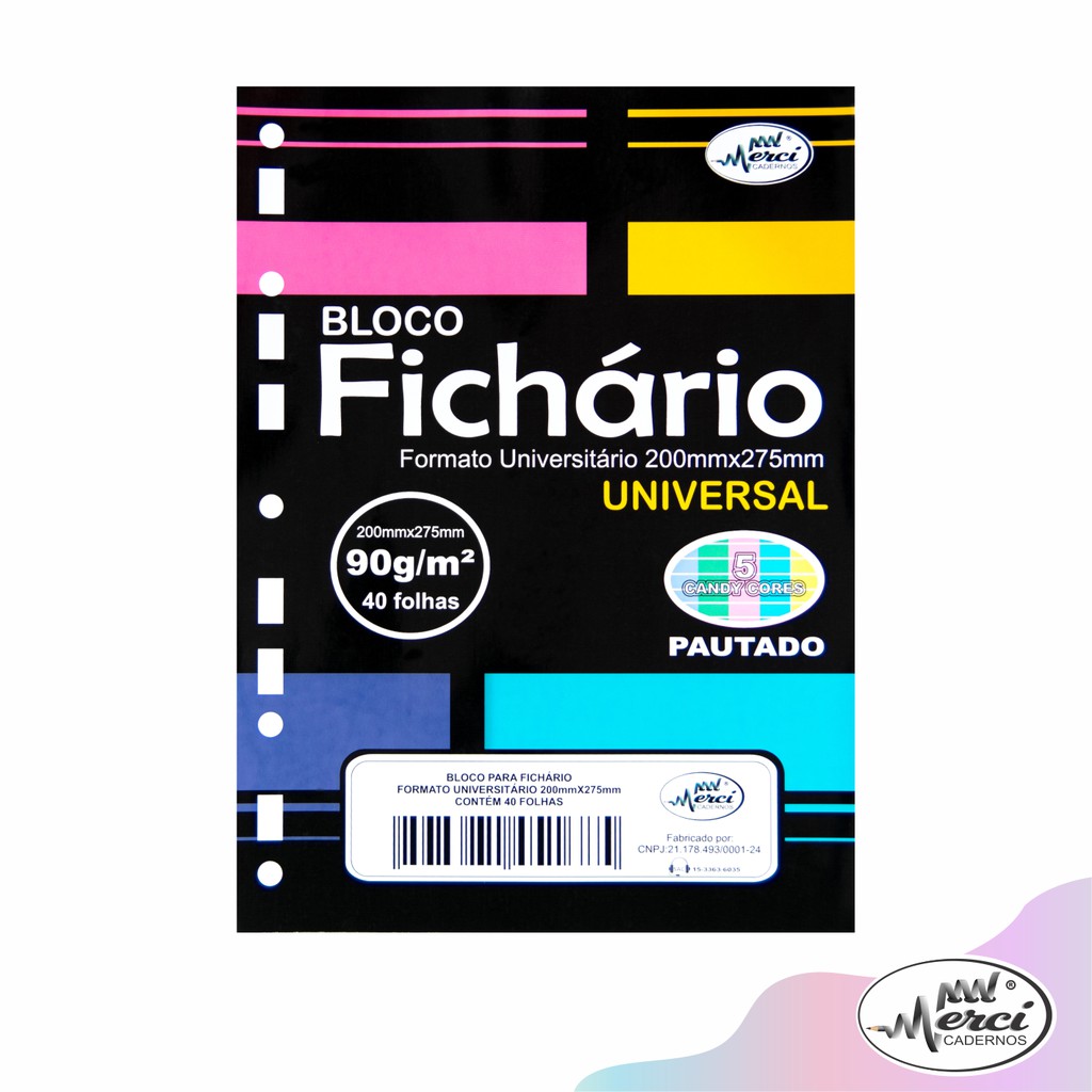 Bloco Colorido Candy Colors Para Ficháriocaderno Argolado Formato Universitário Universal 20 X 3027