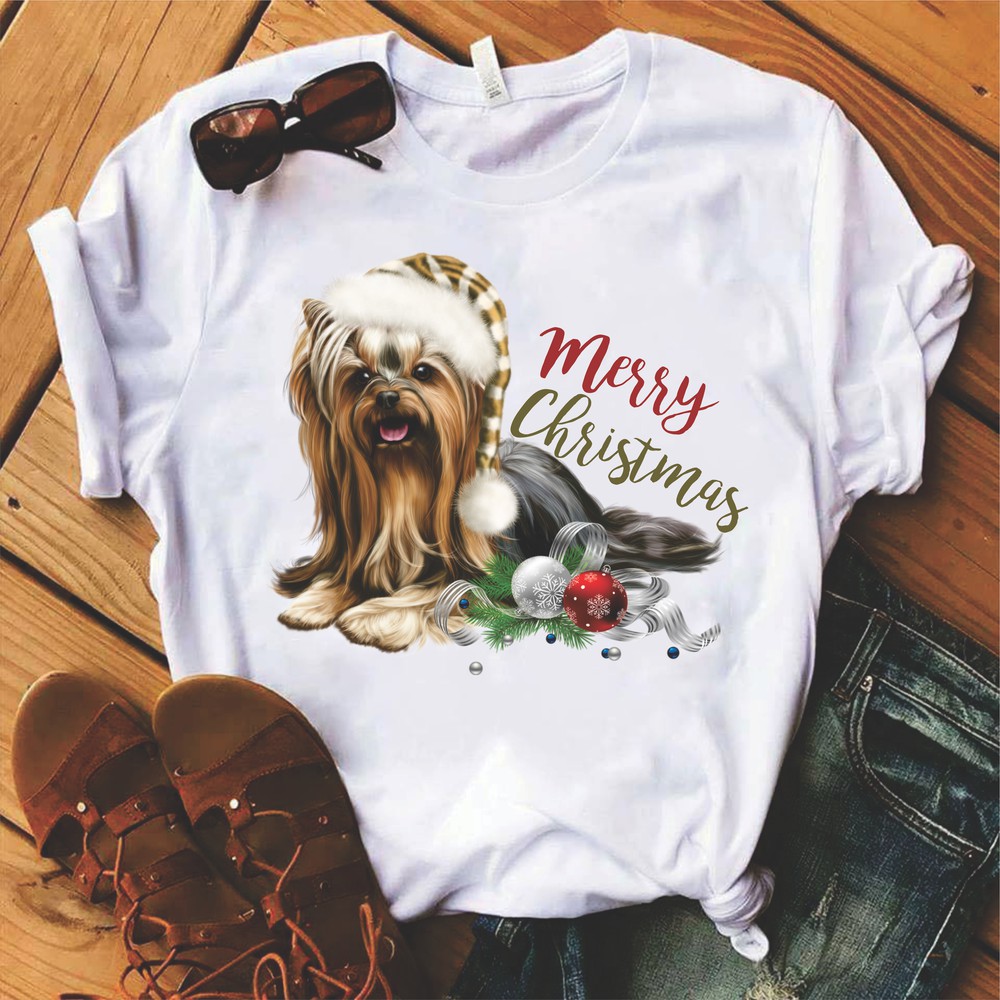 Camiseta estampa pet Yorkshire Natalina