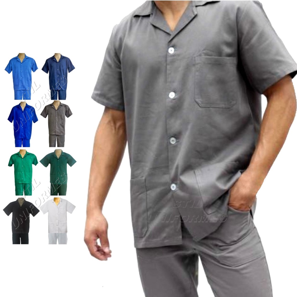 Jaleco de Brim - Manga Curta com botões. Camisa de Uniforme para Trabalho Profissional Unissex em Oferta na Shopee