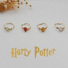 Coleção anéis Harry potter casas de Hogwarts Grifinoria/Lufa-lufa/Sonserina/Corvinal inspirado em harry potter pedras naturais