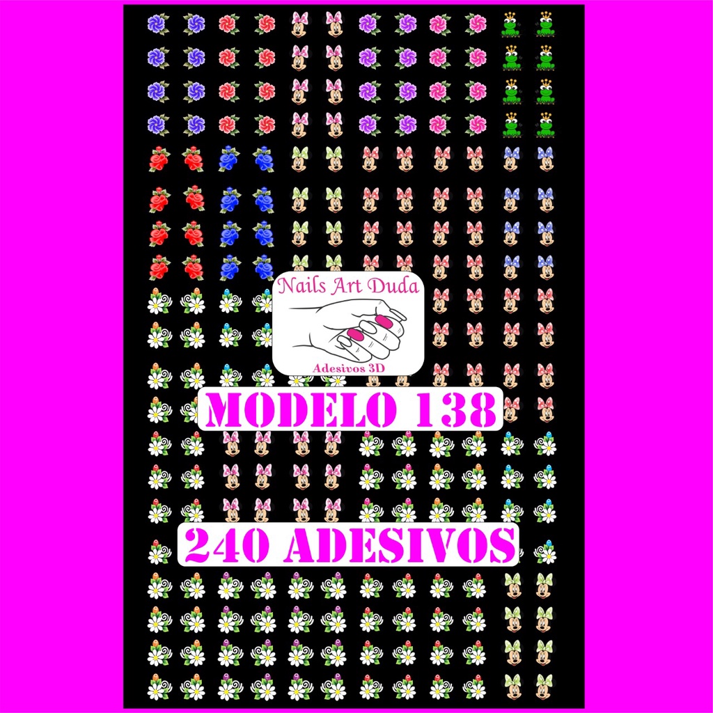 240 adesivos de unha 3D PRÉ PRONTO sapo coroa minnie (4 cartelas com 60 unidades) - modelo 138