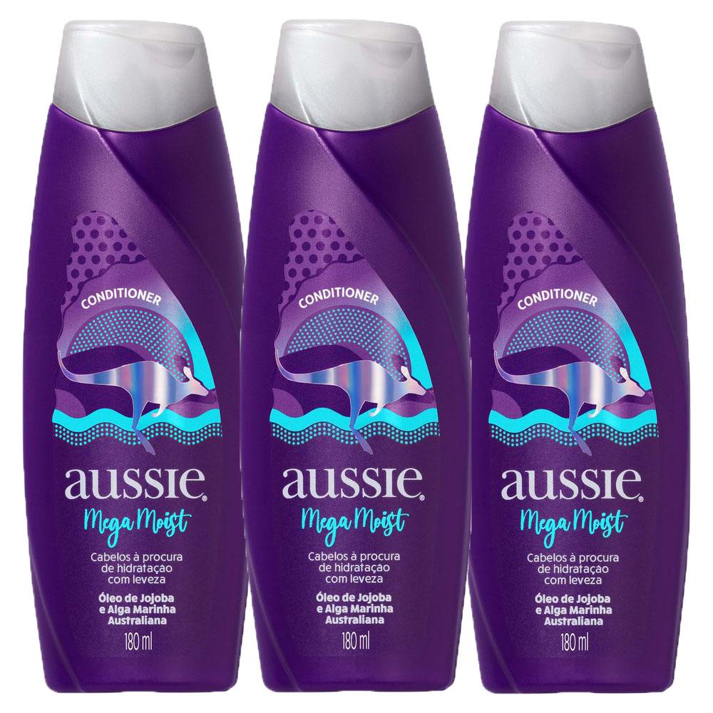 Kit 3 Condicionadores Aussie Mega Moist Hidratação 180ml em Oferta na Shopee