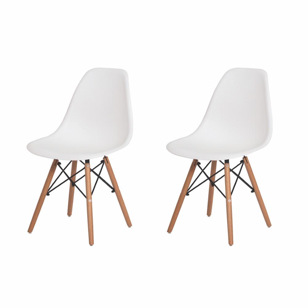 Kit 2 Cadeiras Para Mesa De Jantar Charles Eames Eiffel Branca Base Madeira Wood - Home & Living