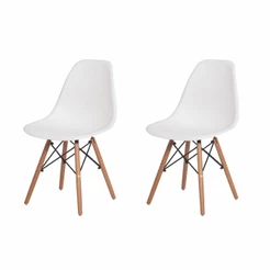Kit 2 Cadeiras Para Mesa De Jantar Charles Eames Eiffel Branca Base Madeira Wood