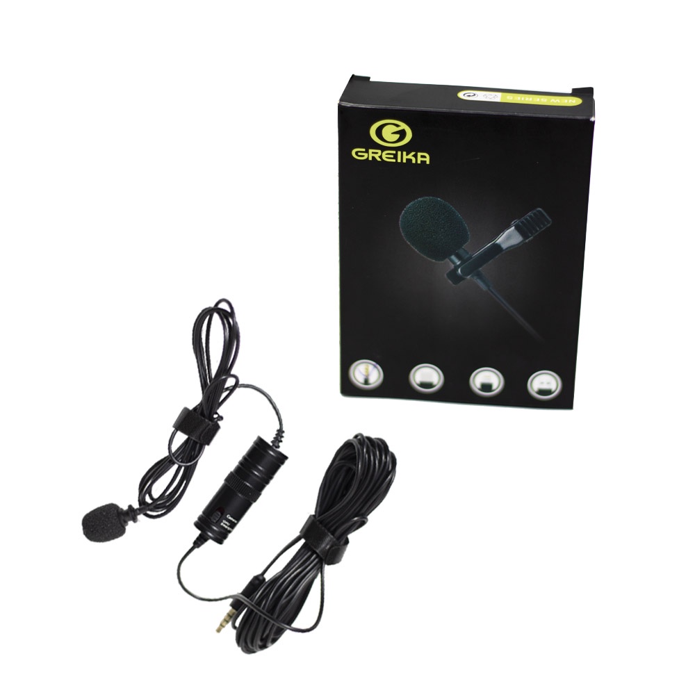 Microfone de Lapela Lavalier Omnidirecional LM-01 Greika para Câmera DSRL ou Smartphones