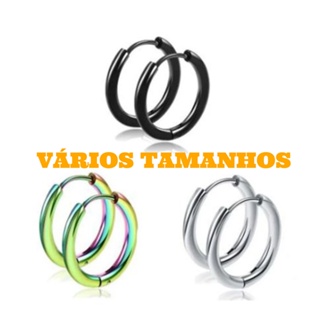 Brinco Argola Todos Tamanhos Aço Inox Antialérgico Prata Preto Dourado Holográfico Furtacor PAR em Oferta na Shopee