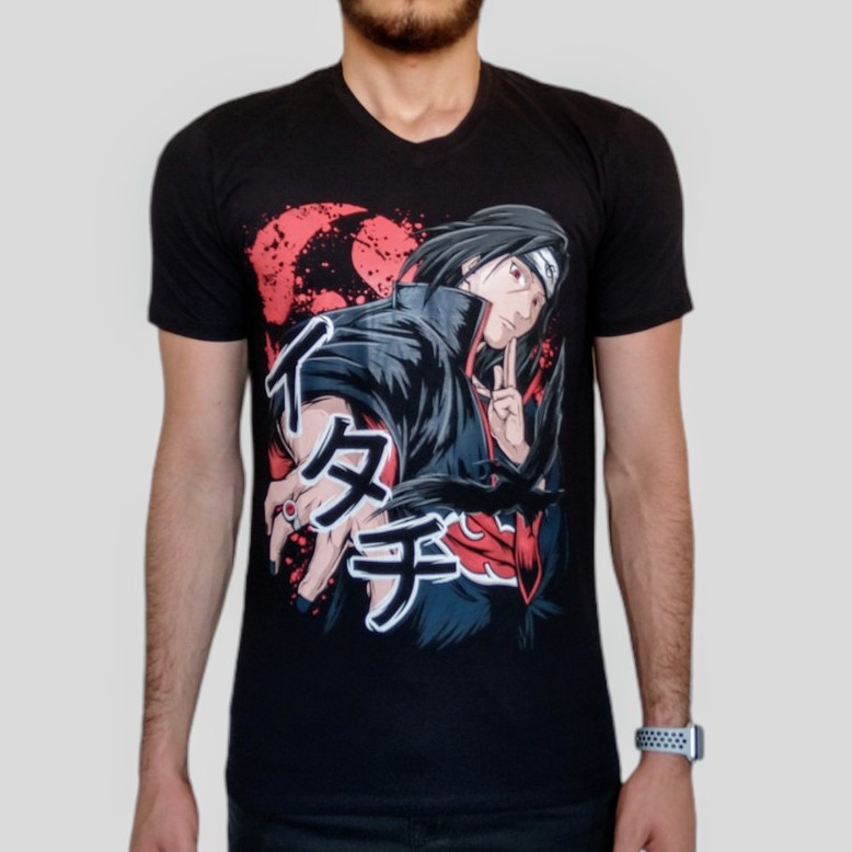 Camiseta Camisa Itachi Uchiha Naruto Shippuden Anime Otaku Mangá Unissex Preta 100% Algodão