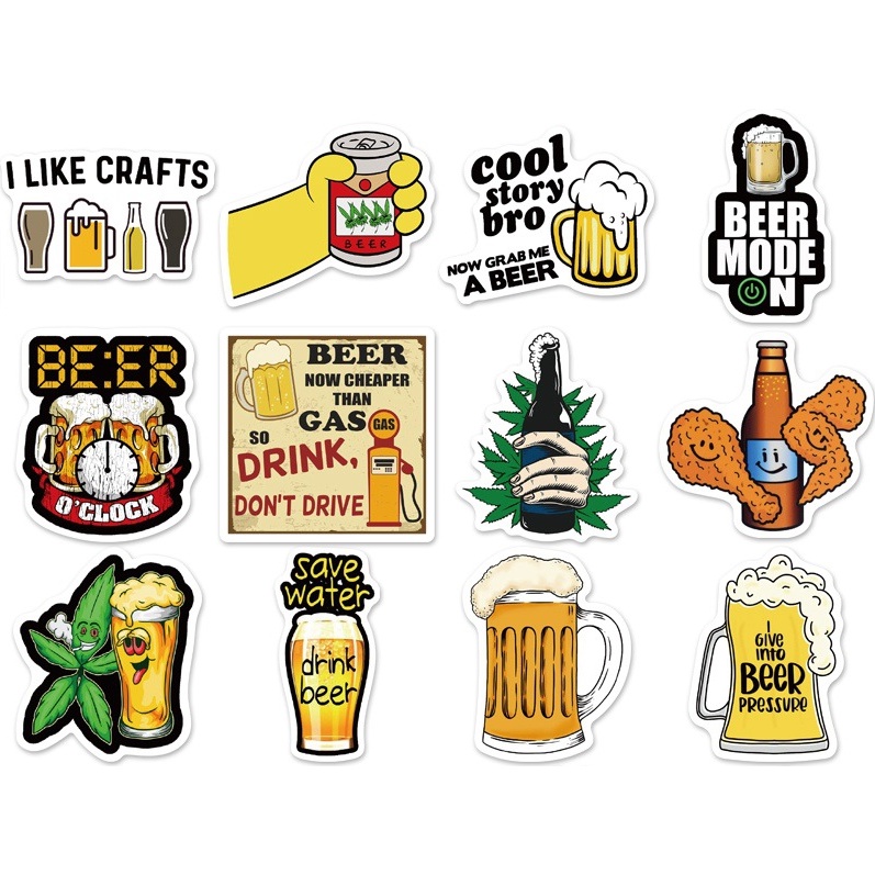 Kit 51 Adesivos Cerveja Decoração Stickers Vinil Matte Impressão Recorte Digital Skate Bike Carro Bar Casa
