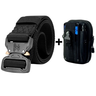 Cinto Tático Engate Rápido Fivela Metal + Pochete Tática De Cintura Porta Objeto Militar