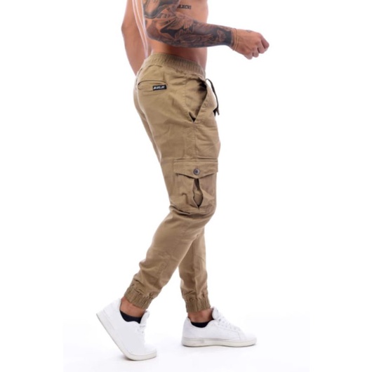 Calça cargo jogger masculino sarja e jeans coloridas com elástico pronta entrega top