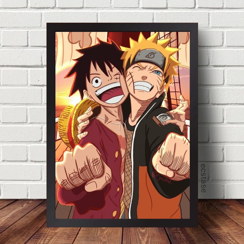 Quadro Decorativo anime mangá Naruto e Luffy one piece mwc