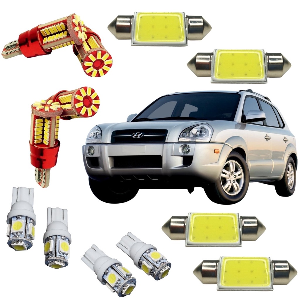 Kit Lâmpadas Led Cob Pingão T10 Torpedo 12v Luz Super Branca Teto Placa Farolete Ré Hyundai Tucson