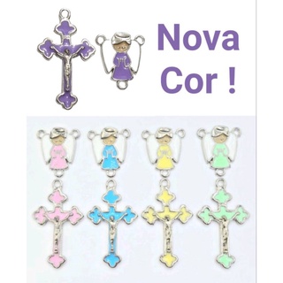 Pingente Anjinho + Crucifixo para Terços Infantil 10 de Cada p/ Dezenas Escapularios Chaveiros Lembrancinhas Batizado