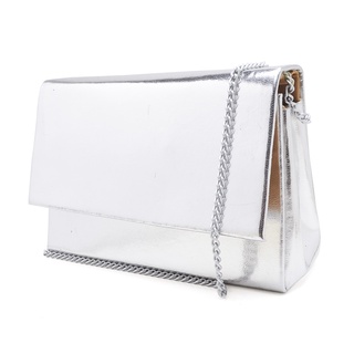 Bolsa Feminina Pequena Clutch Transversal Com Corrente Prata Para Festa e Balada