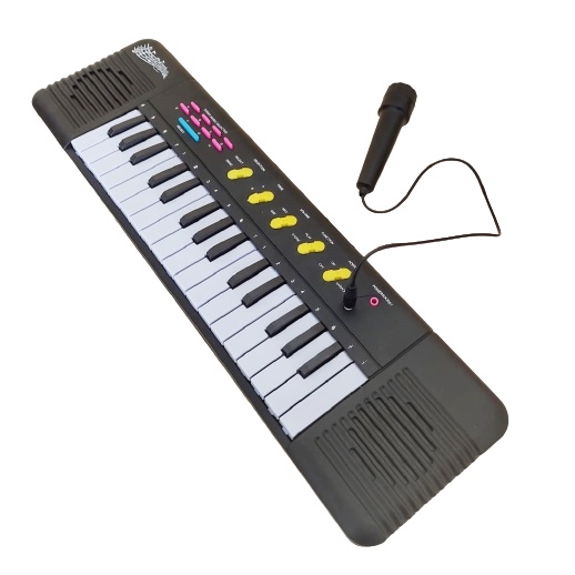 Piano Teclado Musical Infantil Preto Com Microfone - 32 Teclas Karaoke Resistente Educativo Divertido Para Menino e Menina Criança Brinquedo Interativo