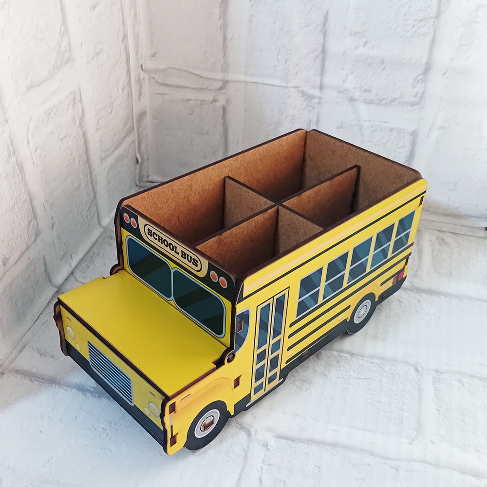 Organizador de Mesa Porta Treco Ônibus Escolar Decorativo