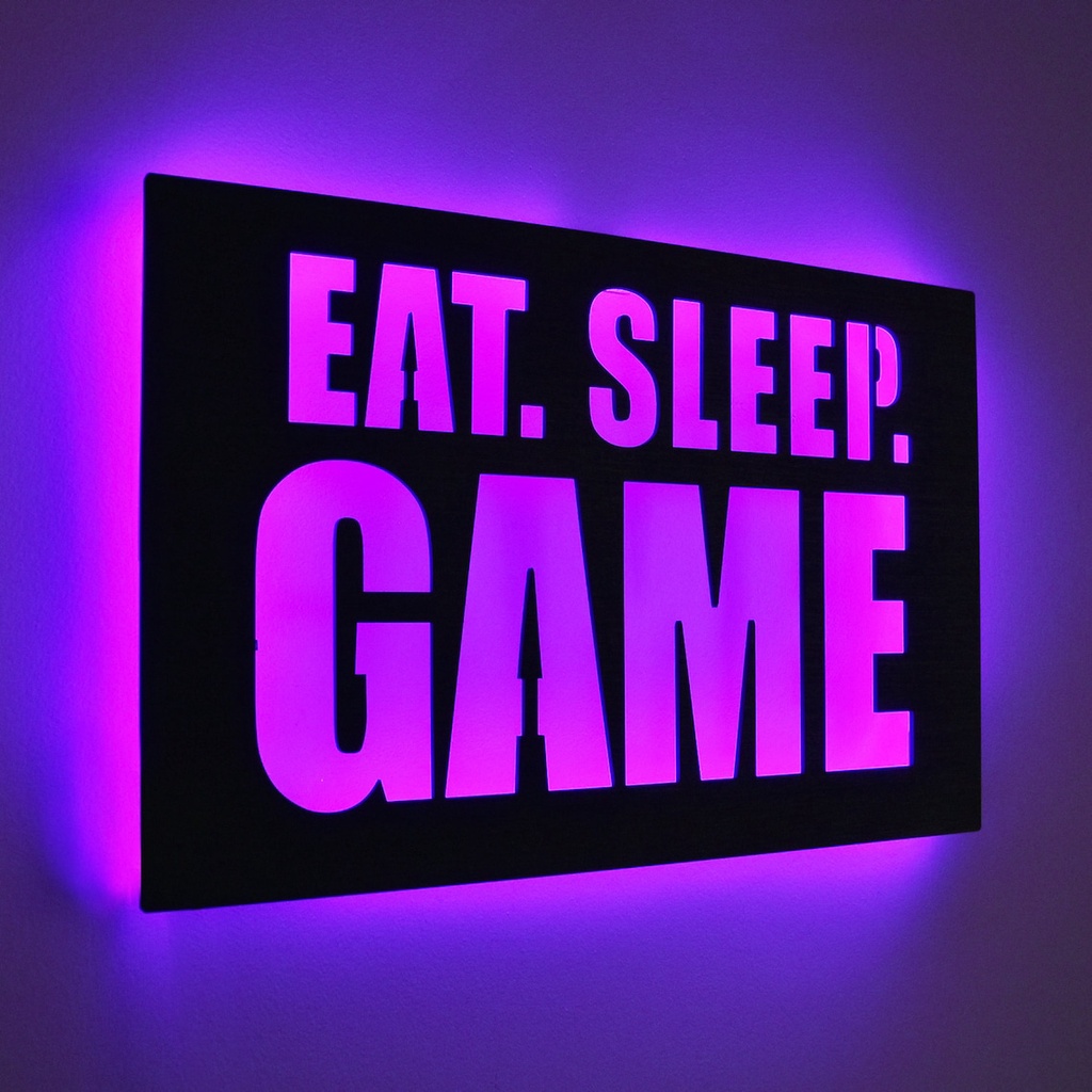Quadro de Led Painel Luminoso Gamer Eat. Sleep. Game decorativo para quarto presente geek nerd