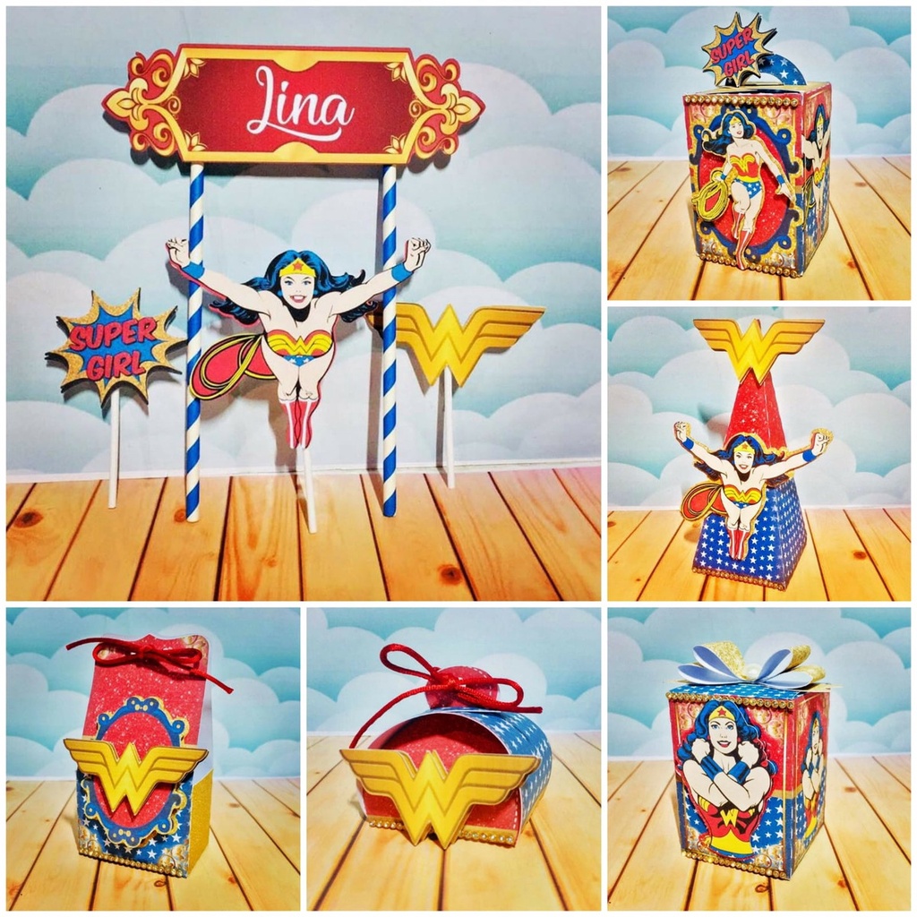 kit festa infantil lembrancinha para aniversário Caixinhas Personalizadas Mulher Maravilha
