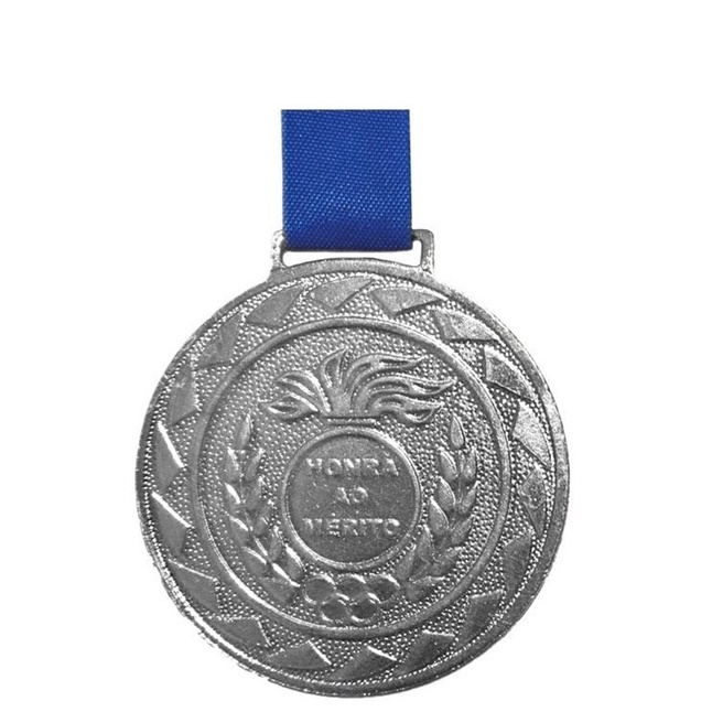 Kit Com 10 Medalhas de Prata M50 Esportiva Honra ao Mérito Com Fita Azul Crespar