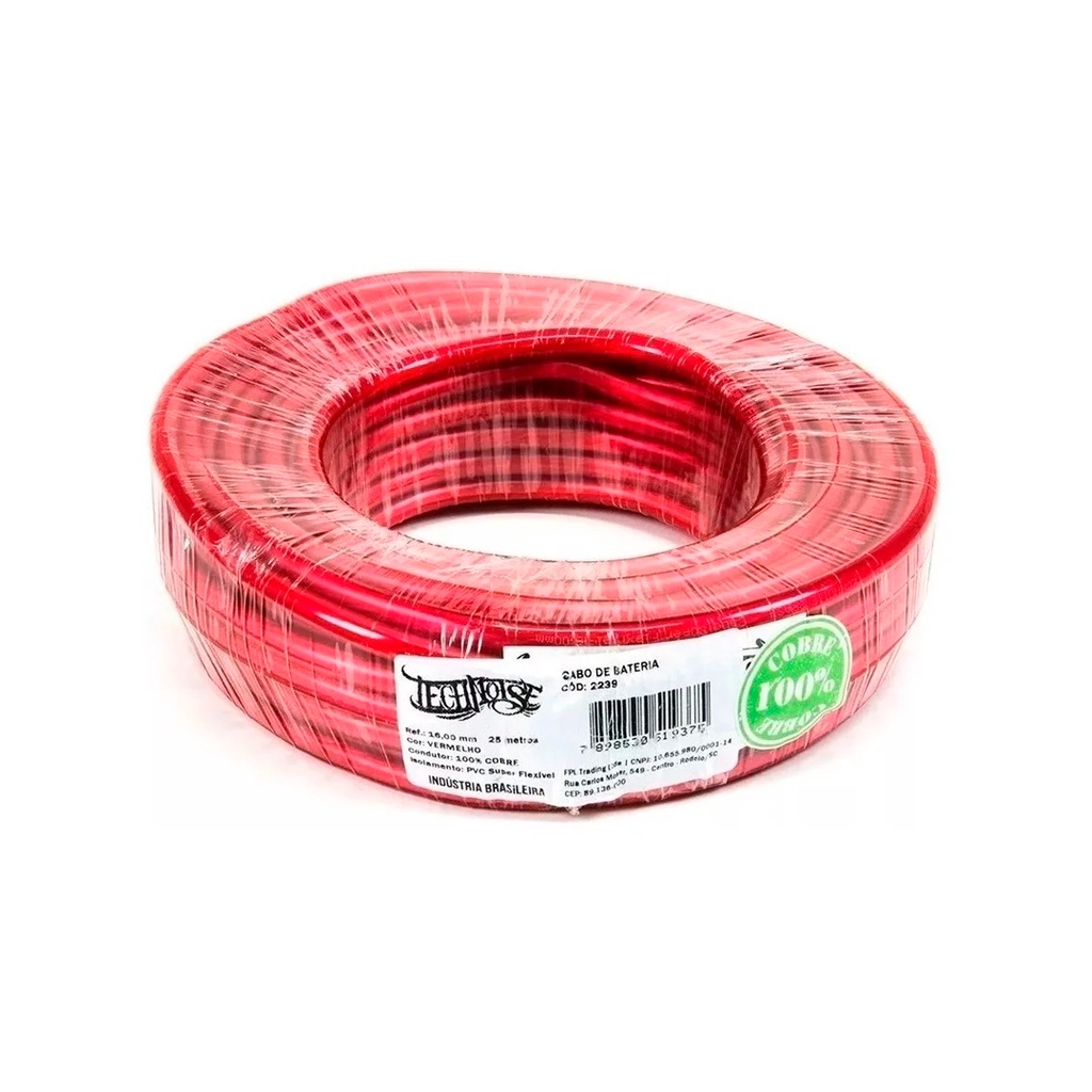 Cabo Bateria 16mm 10m 100% Cobre Fio Alimentação Technoise