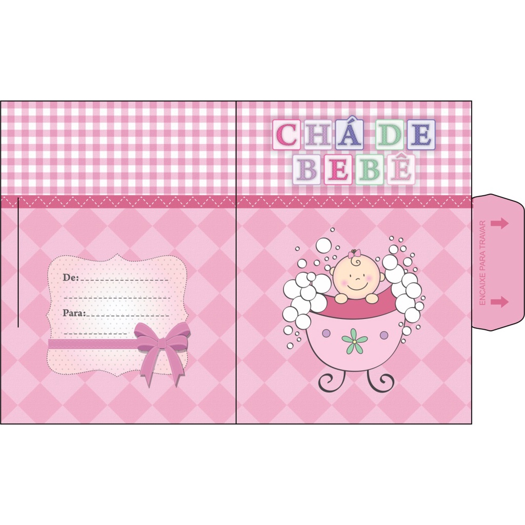 10 CONVITES CHÁ DE BEBÊ BANHEIRA MENINA ROSA   14.6  NC TOYS CONVITE