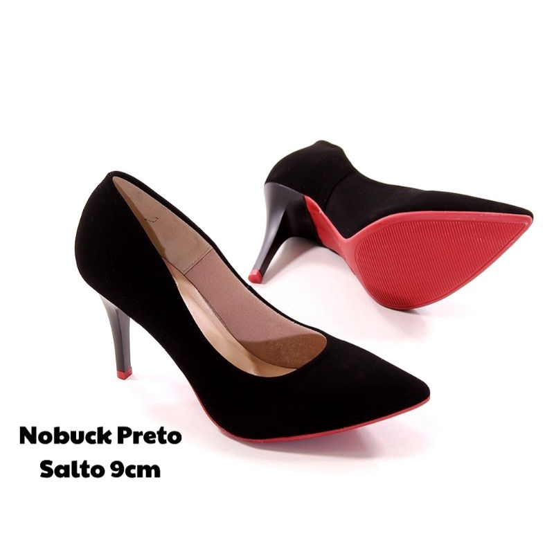 Scarpin nobuck preto premium salto alto