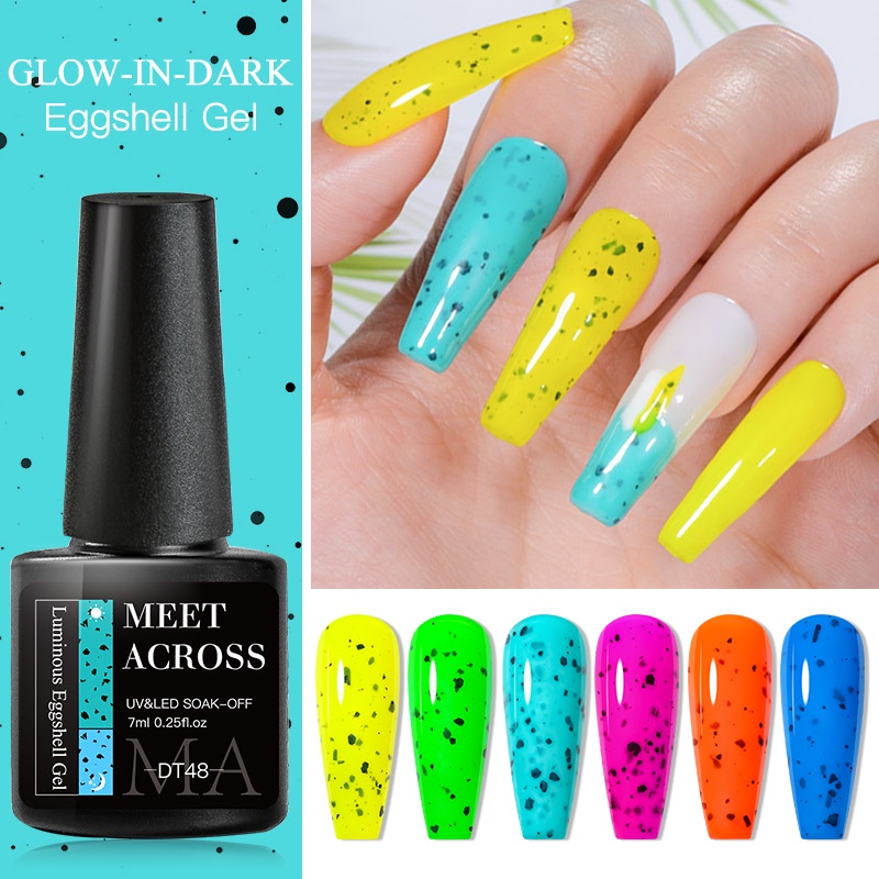 MEET ACROSS Esmalte Luminoso Em Gel De Casca De Ovo Que Brilha No Escuro UV Fluorescente Cor Neon Verniz Para Arte Unha