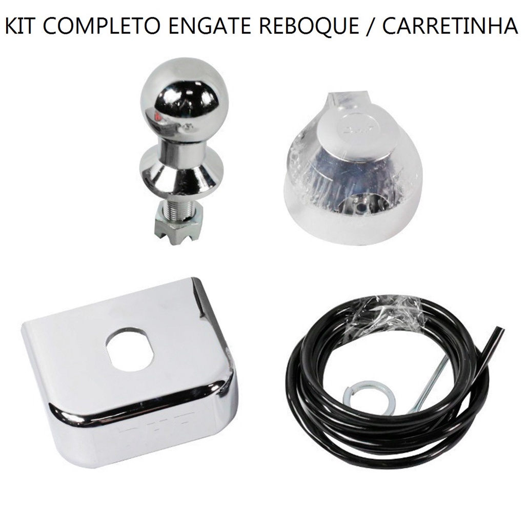 Kit completo acessórios para engate reboque carretinha bola esfera base cabo tomada femea