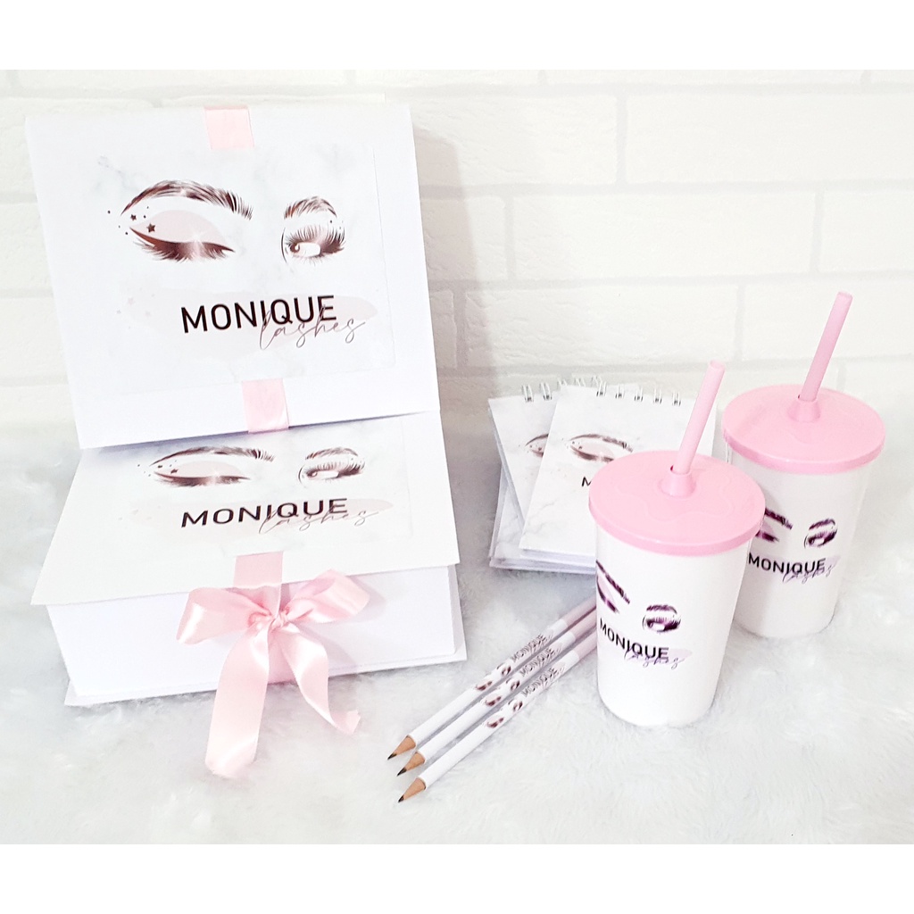 5 Kits Cursos Personalizados (Caixa + Bloquinhos+lápis+copo+certificado) Design de Sombrancelhas, Boas Vindas, Empresas em Oferta na Shopee