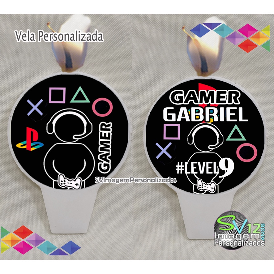 Festa Game Playstation Vela de aniversário para bolo Personalizada