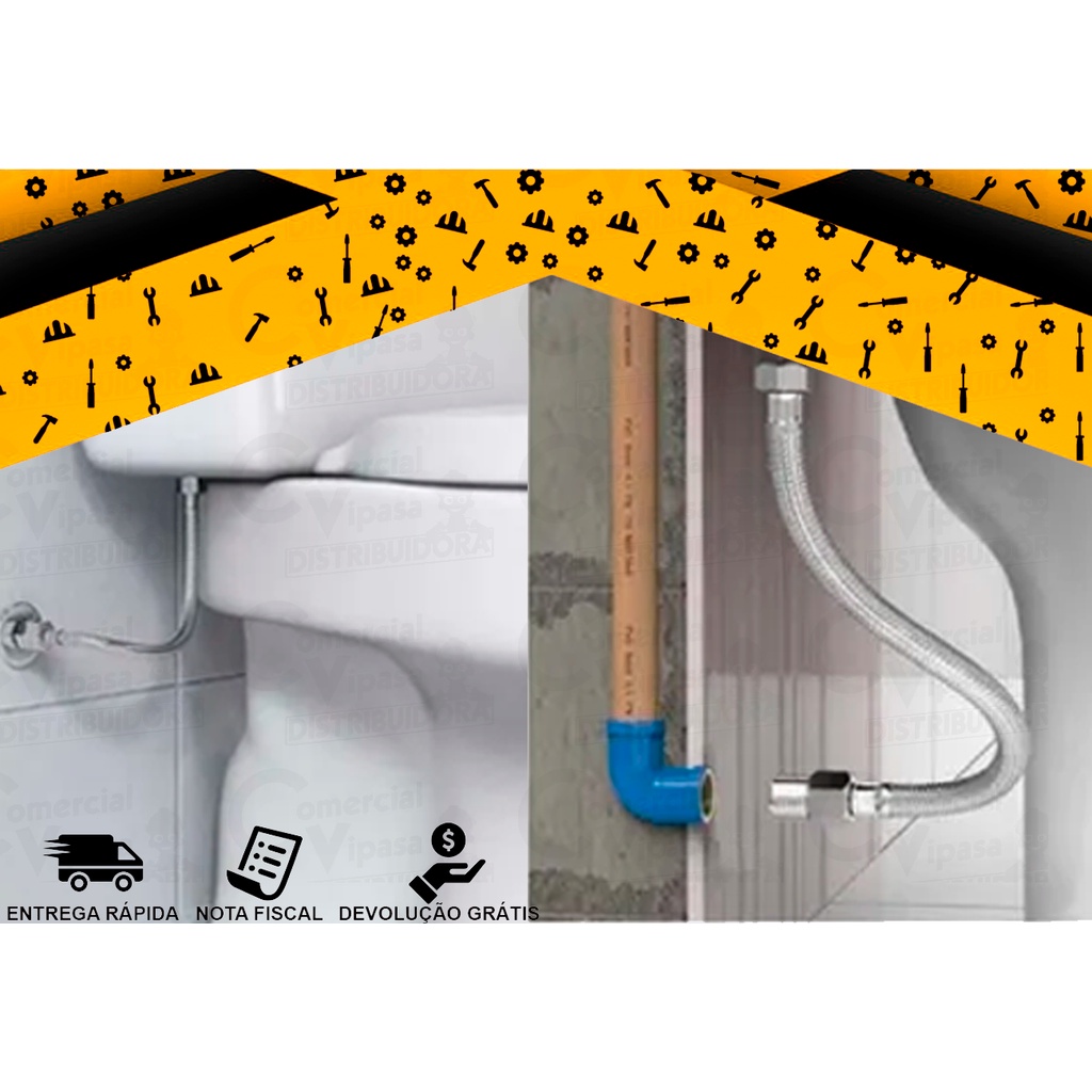 Detalhes do Engate Rápido Flexível Mangueira corrugada Chuveirinho Vit Ducha Higiênica vaso sanitário versátil de alta durabilidade