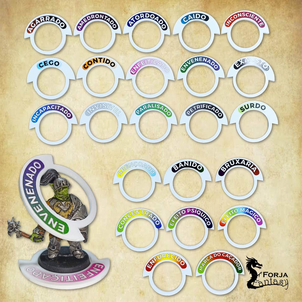 Anéis de Condições e Status com Adesivo - DnD 5ed - RPG