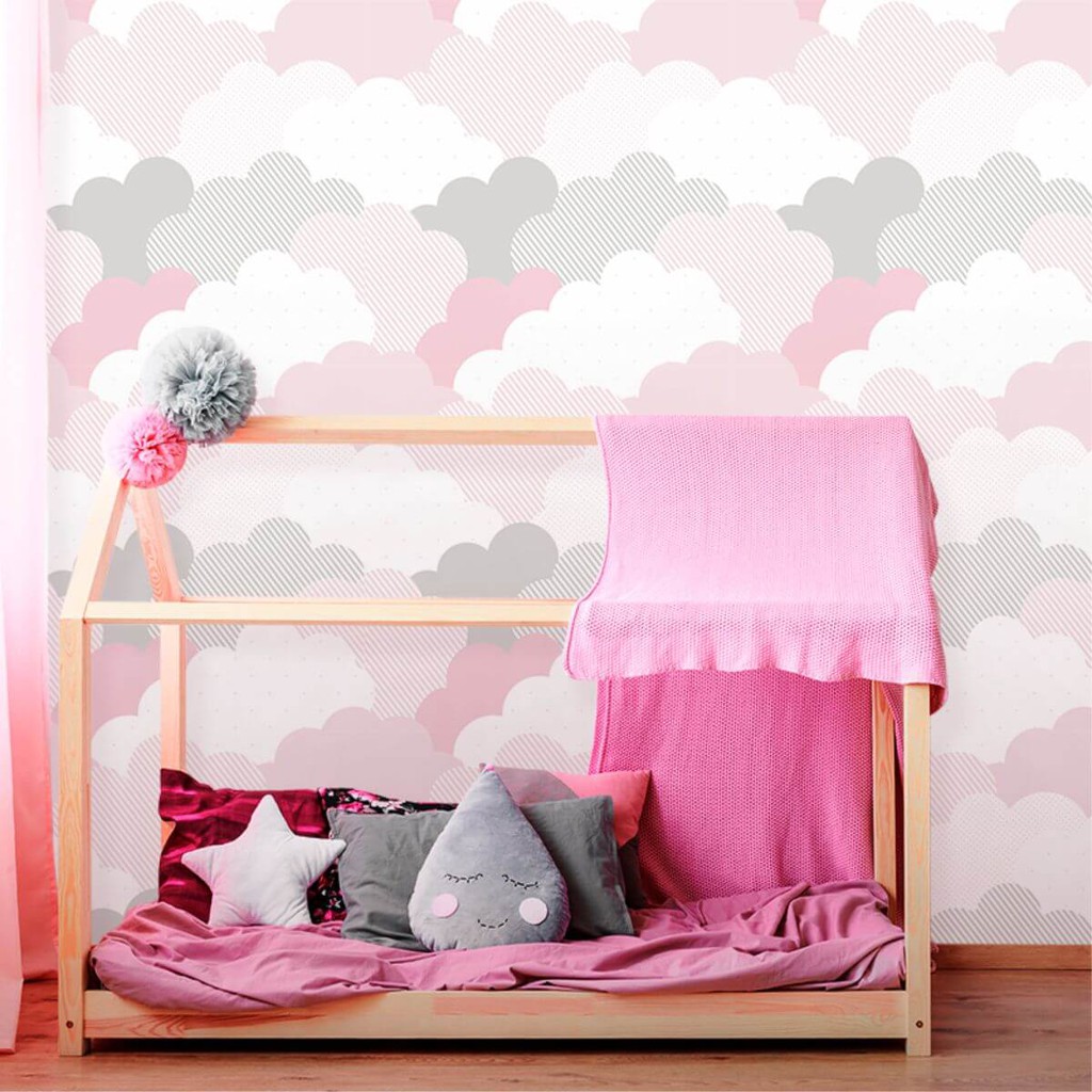 Papel de Parede Baby Nuvens de Algodão Rosa - Home & Living