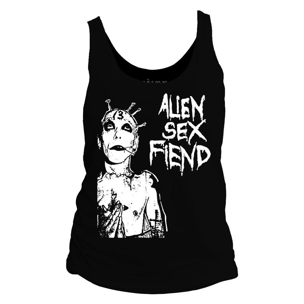 Camiseta regata feminina 100% algodão  Dasantigas  estampa Alien Sex Fiend em serigrafia (silk).