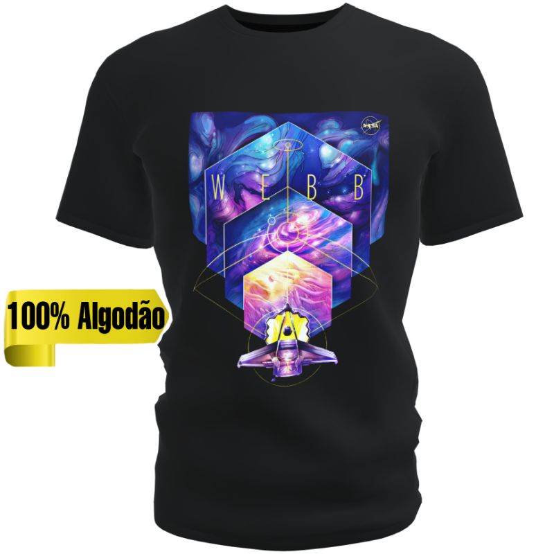 Camiseta blusa preta masculina unissex adulto astronomia telescópio james webb