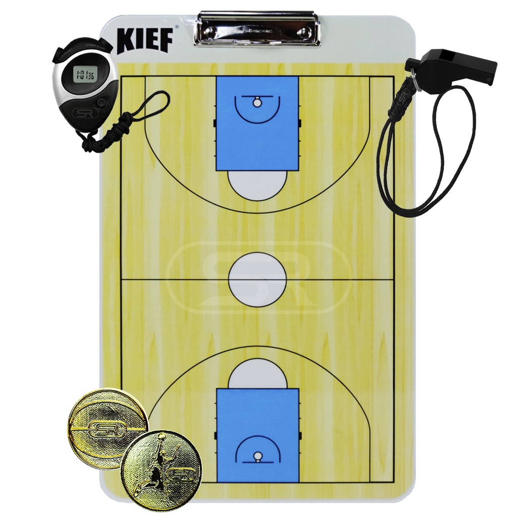 Prancheta Tática Dupla Face Basquete Kief + Apito Com Cordão + Cronometro + Moeda - Basketball
