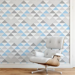 Papel De Parede 3d Triangulo Geométrico Azul, Cinza e Branco Adesivo Vinilico Autocolante